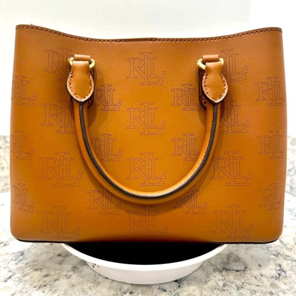 Ralph Lauren Perforated LRL Monogram Top Handled W Removable Long Shoulder Strap